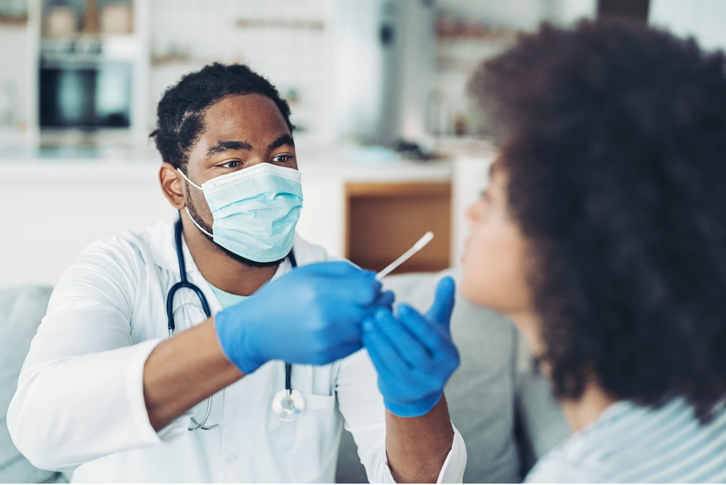 Person getting a flu test