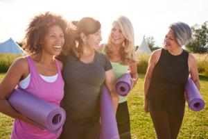 Four women on their way to yoga to work on improving bone density