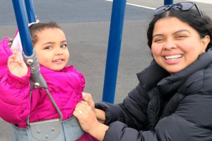 Mother and daughter after receiving first monkeypox vaccines in Florham Park, New Jersey