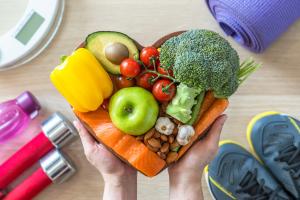 Healthy foods in a heart shaped container